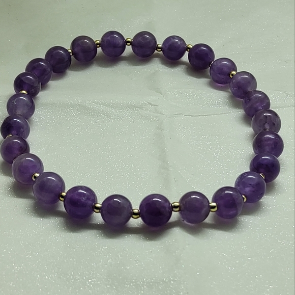 Amethyst  & 14k Plated Stretch Bracelet Last One - Picture 3 of 5